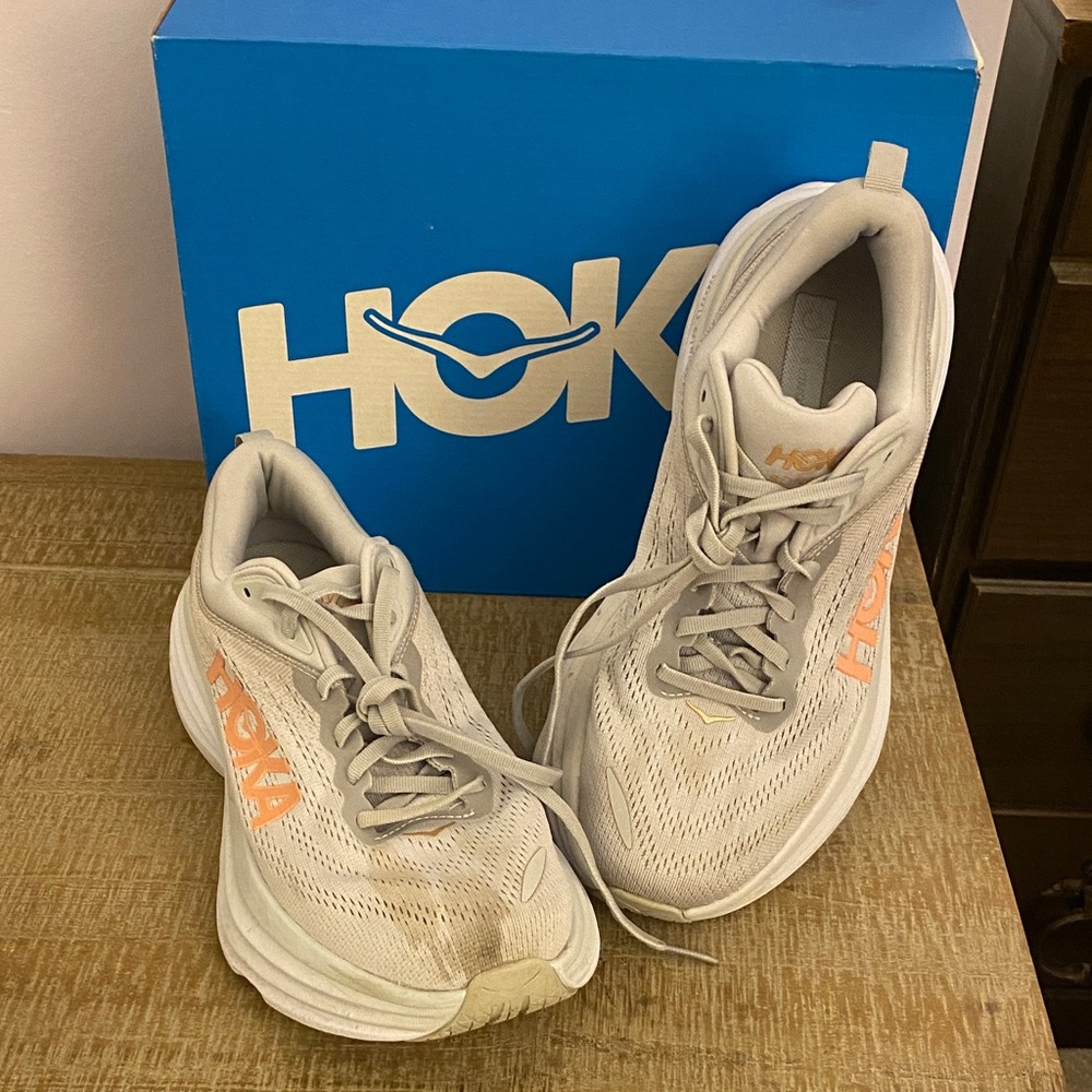 Hoka Athletic Shoes in White and Orange